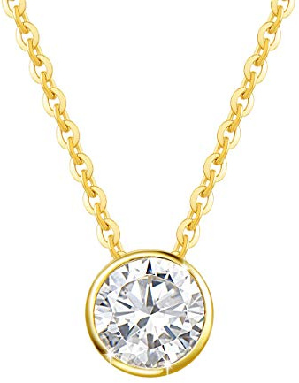 FANCIME Solide 14 Karat 585 Weiß/Gelb Gold mit 6.5mm-Durchmesser 1 Karat Moissanite im Runden Brillantschliff (Farben D-E, Reinheit VVS) Anhänger Kette Schmuck für Damen Mädchen Kettenlänge: 40+5 cm
