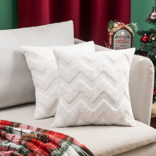 MIULEE 2er Set Wolle Kissenbezüge Sofakissen Dekokissen Welle Polyster Kissenbezüge Couchkissen Weich Kissenbezug Zierkissenbezug Wohnzimmer Schlafzimmer 50x50cm Weiß