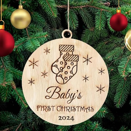Baby's First Christmas Decoration Wooden Tree Ornament Christmas Bauble Gift Card Insert for Family and Friends Newborn Baby