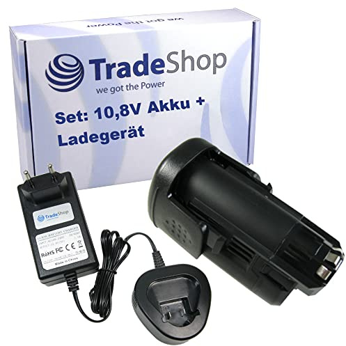 Trade-Shop Kit 2 en 1 : batterie Li-Ion 10,8 V / 1500 mAh + chargeur pour taille-haie Bosch AHS 45-15 Li, ART23-10.8, Berner BTI 10.8 BACP 10.8