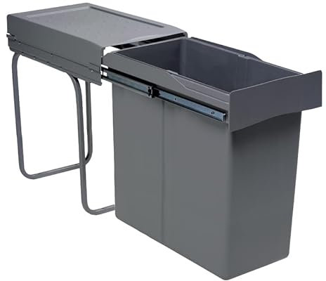 Poubelle coulissante 40l 1 seau - Amortisseur : Sans - Contenance : 40 L - Décor : Anthracite - Hauteur : 537 mm - Largeur : 255 mm - Matériau : Métal/Plastique - Nombre de seaux : 1 - Pour caisson