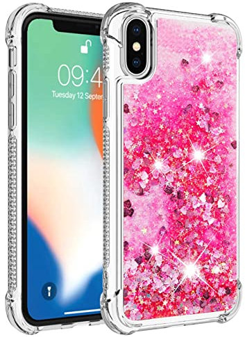 KBIKO-zxl Compatible with iPhone X/iPhone XS Case, Glitter Sequin Clear Back Cover with Soft TPU Bumper Phone Case Slim Transparent Sequin Back Case for iPhone X/iPhone XS.Pink YBL