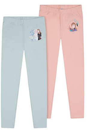 Disney Frozen Mädchen Leggings 2er Pack - Die Eiskönigin Anna & ELSA, Offizielles Lizenzprodukt für Kleine Prinzessinnen, Kinderhose aus Baumwolle, Blau & Koralle, Größe 134-140