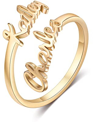lorajewel Ringe mit Namen Gravur Personalisierte Edelstahl Freundschaftsringe Mama Tochter Schmuck Ringe Damen Geschenk Für Geburtstag Muttertag (Gold)