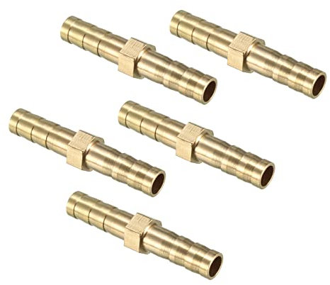 QUARKZMAN 6mm Diámetro Recto Latón Espiga Manguera Montaje x 5uds Recto Conector Acoplador para Manguera Conexión, Conector de Lengüeta de Latón [Dorado Tono]