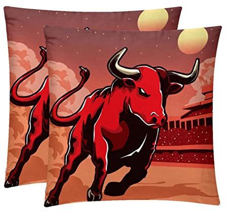 Red Angry Bull Kissenbezüge, 2 Stück, personalisierbar, dekorativ