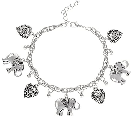 Vintage Elefant Herz Fußkettchen Handarbeit Anhänger Fuß Strand Schmuck Breite Fuß Armbänder für Frauen und Mädchen