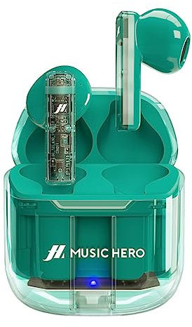 Music Hero Auricolari TWS ICY, cuffiette wireless trasparenti con custodia di ricarica, autonomia di 3 ore per musica e chiamate, microfono integrato, cavo di ricarica USB-C incluso