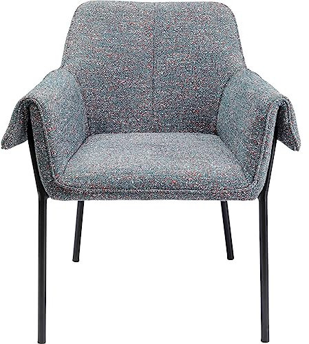 Kare Design Stuhl mit Armlehnen Bess, Grau, Esszimmerstuhl, Armlehnstuhl, Polsterstuhl für Home Office, Büro, Wohnzimmer, Esszimmer, Schwarze Metallbeine, 85x70x63 cm (H/B/T)