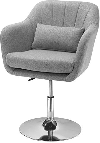 HOMCOM Sessel Loungesessel mit Armlehne, Lendenkissen, Gepolstert Relaxsessel mit Metallrahmen, Leinenoptik, Höhenverstellbar Drehstuhl für Schlafzimmer, Wohnzimmer, Grau