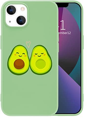 MAYCARI Cute Funny Avocado Phone Case for iPhone 14 Pro Max, Green Liquid Silicone Girly Cases,Cartoon Soft Gel Rubber Full-Body Protective Microfiber Lining Shockproof Cover