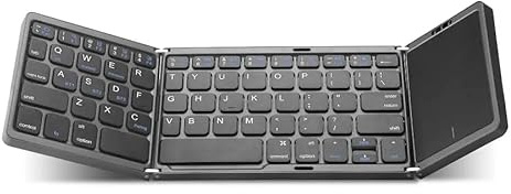 FATASH Foldable Bluetooth Mini Keyboard with Touchpad Portable Pocket Size Wireless Rechargeable BT Travel Set Compatible for Android & IOS Phone, Tablet, Laptop, PC, TV (Grey)