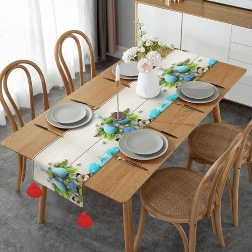 Tischläufer mit handgefertigten Quasten, Makramee-Tischdekoration für Urlaub, Party, Esszimmer, Hochzeit, Ostereier mit Schmetterling