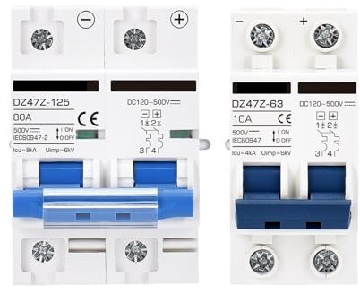 Disjoncteur miniature DC 500V, 16a, 32a, 63a, 80a, 125a, onduleur/UPS/batterie/solaire DC, protecteur de surcharge/court-circuit, 1 pièce (Color : 20A, Size : 2P-23)