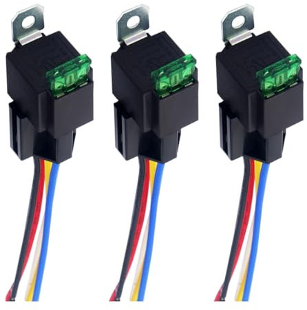 CGEAMDY 3 Stück 12V Relais Mit 30a Ato/Atc Flachsicherung, Sicherungsrelais Mit Hochleistungskabel, Relais Mit Kabelbaum Für Auto, 12V Style Waterproof Relay(Fünfbeinige)