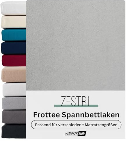 Frottee Spannbettlaken für Boxspringbett & Wasserbett | Silber | 180x200-200x220cm | Extra Dickes Material 160g/m² | Oeko-TEX Made in Green, Hautsympathisch, Atmungsaktiv