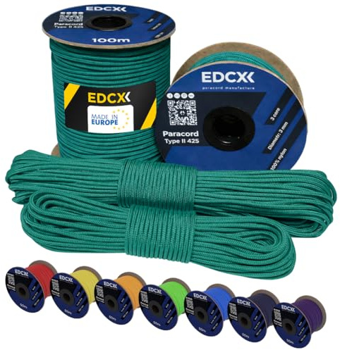 EdcX 3 mm Nylon Paracord 425 (15, 30, 50 and 100m) – 3 mm Type II, 100% Nylon Rope, 3 Strand Rope, 3 mm Nylon Rope in Many Colors