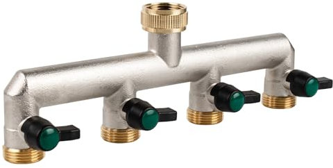 Hydrogarden Distributeur d'eau pour robinet 4 voies, distributeur d'eau 3/4, tuyau d'arrosage, robinet à boisseau sphérique pour régler et fermer le débit d'eau