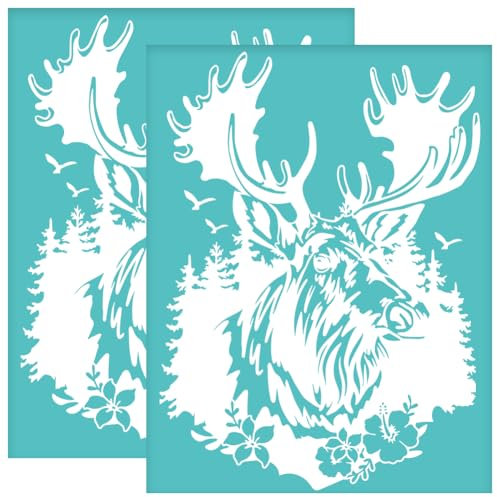 OLYCRAFT 2 Stück 22x28cm Hirsch Muster Selbstklebende Siebdruck Schablone Abstrakte Hirsch Netzschablonen Tierthema Wiederverwendbare Netz Schablonen Transfer Für DIY T-Shirt Stoffmalerei