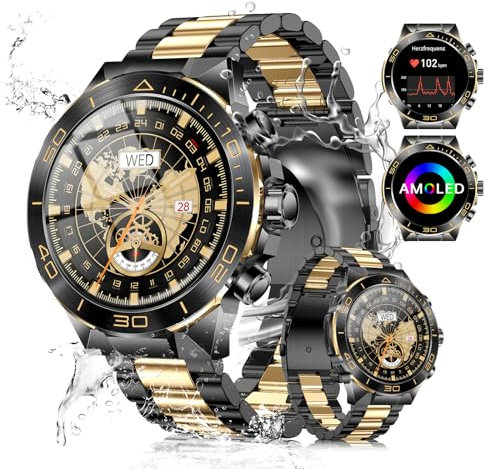 MiracDan Montre Connectée Homme avec Appel Bluetooth 5.2, 1.43'' AMOLED Montre Sport Homme 107+ Sportifs Fitness Cardiaque Sommeil Fréquence IP68 Etanche Montre Militaire Homme Android iOS