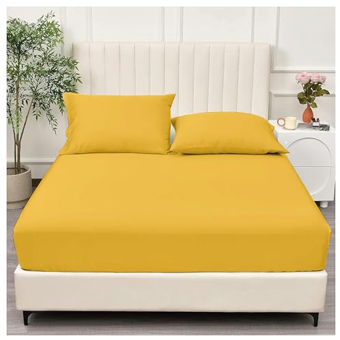 APEX FURNISHINGS Spannbettlaken für Kingsize-Bett, 152 x 200 cm, tiefe Taschen: 30 cm, gebürstete Mikrofaser, Ocker