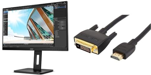 AOC 24P2Q - 24 Zoll FHD Monitor, höhenverstellbar & Amazon Basics HDMI A -zu-DVI-Adapterkabel, 1.8 m, Nicht für den Anschluss an SCART- oder VGA-Anschlüsse, Schwarz