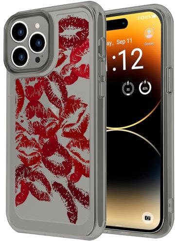 Monsully Black Translucent Case for iPhone 14 Pro Max, Heart Lip Print Halloween Pattern Phone Case Slim Hard Back with Shockproof Non-Slip Soft TPU Silicone Bumper for iPhone 14 Pro Max 6.7