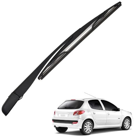 Ruolin Auto Heckscheibenwischer Schwarz, Ersatz Heckwischerarm Wischerarm Hinten + Scheibenwischer Wischer Set Kompatibel mit Peugeot 206 1998-2009