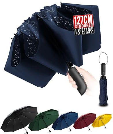 Conlun Parapluie Pliant inversé Compact bleu- Résistant aux intempéries, Automatique Coupe-Vent, Parapluie Homme Revêtement en Tissu 210T, Portée 114cm, 10 Sections - Cadeaux Noel