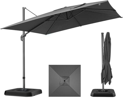HOTIME Grand parasol de terrasse déporté en aluminium de 3 x 3 m avec rotation à 360° et 5 angles de réglage - Parasol déporté carré en aluminium pour patio, jardin, terrasse, piscine, Gris