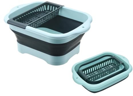 KLy425 Évier pliable avec bouchon de vidange pour économiser de l'espace en plein air - Bac de rangement portable pour le lavage des légumes, le camping et le camping (vert, 43 x 32 x 6,5 cm)