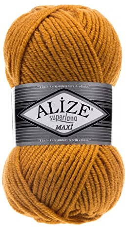Strickgarn Strickwolle Superlana Maxi 100g 25% Wolle Wintergarn Winterwolle, 50 Farben, Farbe:02 senfgelb