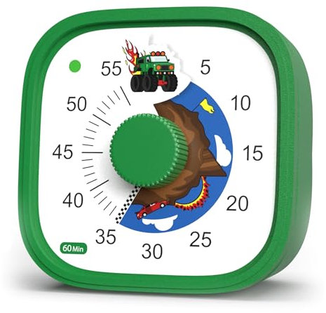 Visueller Timer für Kinder – TickTock Monster Truck – Zeitmanagement-Tool – 60 Minuten Countdown – Fördert Konzentration & Produktivität – Für Schule, Spielen, Lernen, Zähneputzen – Bunt & witzig