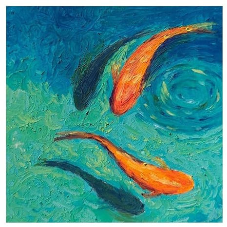 LCDIUDIU Ölgemälde Auf Leinwand Handgemalt, Modernes Abstraktes Teich Wellenstruktur Koi Fisch Kunstwerk, Großes Ungerahmtes Wandbild für Wohnzimmer, Schlafzimmer, Büro, Heimdekoration, 100 X 1