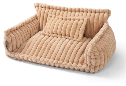 noviclass® Haustiersofa Chaffar Katzenbett Hundebett | Katzensofa Hundesofa | Orthopädische Matratze | Moderner Stil | Cord-Design Größen (Kamel, M (80cm))