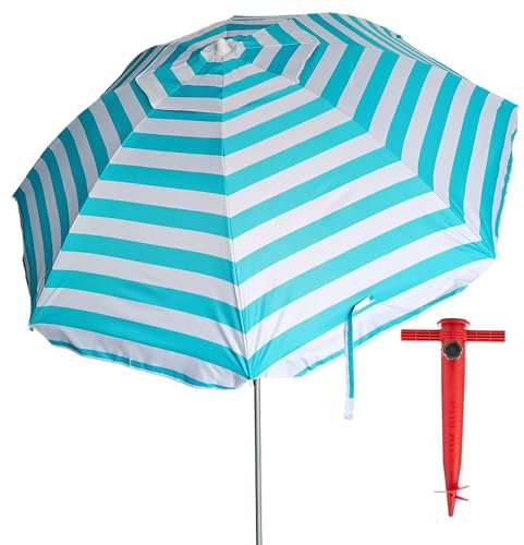 Pincho Sombrilla Playa Grande 220cm, Antiviento hasta 35km/h, Proteccion UV50+, Aluminio, 8+8 Varillas de Fibra, Ventana Superior, Inclinable, Ligera, Bolsa Transporte (COLOR 3)