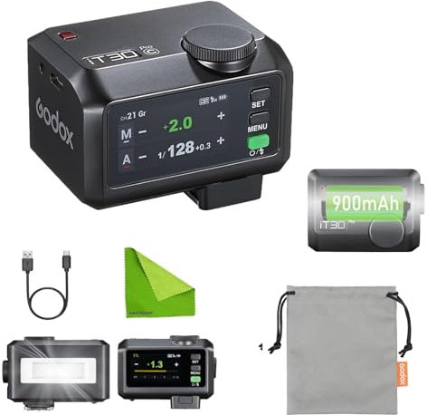 Godox iT30Pro C Mini Kamera Blitz TTL Auto-Exposure Pocket Flash,1/8000s High-Speed Sync mit eingebautem 900-mAh-Akku,Vollfarb-Touchscreen Kompatibel mit Canon-Kameras (Schwarz)