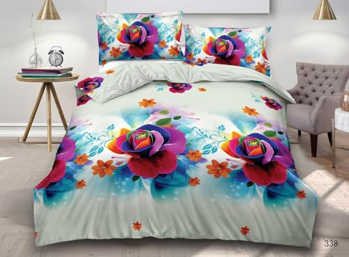 PRIME LINENS 3D Duvet Cover Set 4 Piece Microfiber Printed Design Quilt Cover Bedding Set with Pillow Cases and Extra Fitted Sheet Machine Washable (3D Printed 338, King 4 Piece)