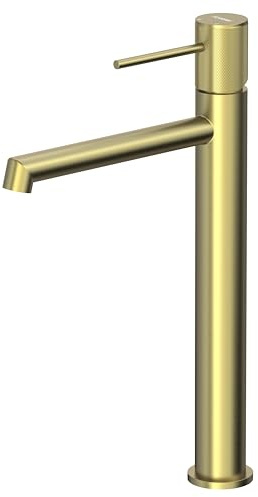 Krobec Rubinetto per lavabo alto,Rubinetto Bagno Lavabo alto,Miscelatore lavabo bagno alto,Rubinetto bagno, miscelatore monocomando per lavandino,con Altezza del Beccuccio di 250 MM,Oro spazzolato.