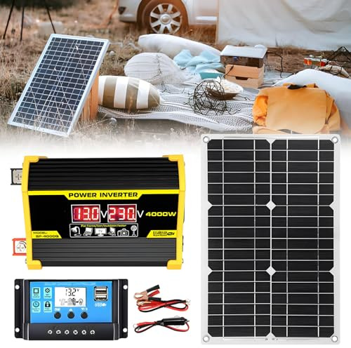 levigationlu Kit Panneau Solaire Camping Car 400 W, Panneau Solaire Flexible 18W18V + Contrôleur 30 a + Onduleur, pour Camping-Car, Bateau, Tente, Voiture, Remorque Black-220V