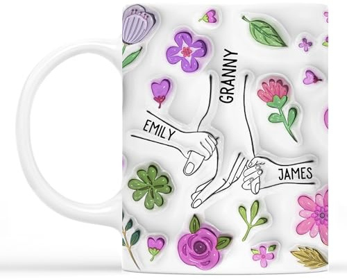 Personal Chic Custom Mug Name - Christmas Holding Hands - Grandma Gifts from Grandchildren, Grandma and Grandpa Mugs, Personalised Grandad Mug (Model #2)