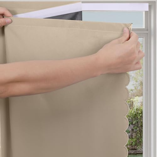 Maritown Cortinas opacas autoadhesivas temporales opacas para ventanas, con aislamiento térmico, sin taladros, para guardería, dormitorio, viajes (beige, 100 cm de ancho x 150 cm de alto)