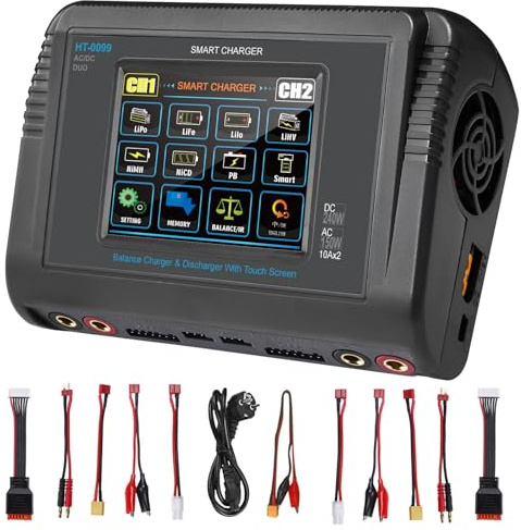 Haisito LiPo Ladegerät, Touchscreen Dual Balance Ladegerät Entlader AC 150W DC 240W 10A für Li-Ionen-Lebensdauer NiCd NiMH LiHV PB Smart Akku