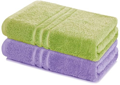 Lavea® 2er Set Saunatuch 80×200 cm - Lindgrün & Lavendel | 100% Baumwolle – Großes Saunatuch für Damen & Herren, saugstarkes Frottiertuch, weich, waschbar, Frottierserie Elena