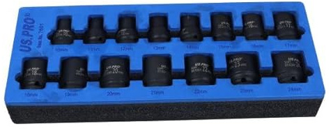 US PRO Tools 15pc 1/2 Dr 12pt Shallow Impact Socket Set 10-24mm 7601