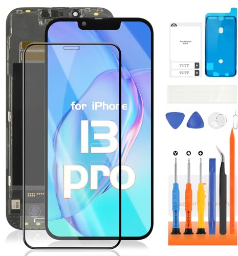 OLED Screen Replacement for iPhone 13 Pro LCD Display for iPhone 13 Pro A2483 A2636 A2639 A2640 A2638 6.1 inch LCD Screen Touchscreen Digitizer 3D Touch Glass Panel Assembly with Repair Tools, Black