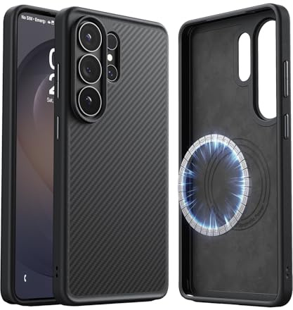 JUESHITUO für Samsung Galaxy S26 Ultra Hülle für MagSafe [600D Aramidfaser] [Militärschutz & Magnetkraft] [mit 1 Stück Schutzfolie] Stoßfeste Kratzfeste Handyhülle Case Schwarz