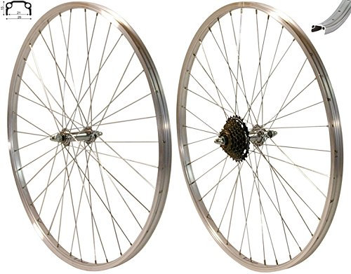 Redondo 26 Zoll Laufrad Set Hinterrad Vorderrad 26 Felge Silber + 7-Fach Kranz