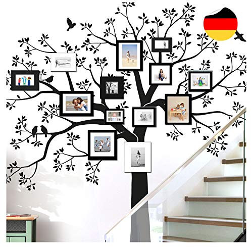Grandora Wandtattoo XXL Baum Vögel I Silbergrau (BxH) 200 x 195 cm I Wohnzimmer Schlafzimmer Flur Sticker Aufkleber selbstklebend Wandsticker Wandaufkleber W5480