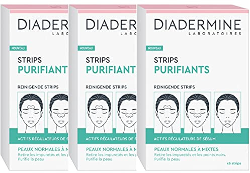 Diadermine - Packung mit 3 x 6 reinigenden Streifen für das Gesicht – gegen Mitesser/Verunreinigungen – für normale bis Mischhaut – Talgregulierende Wirkstoffe – reinigt die Haut